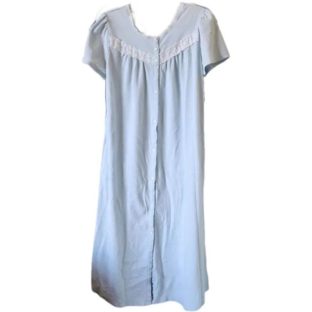 Earth Angels S baby blue button up nightgown full length dress pastel polka dot